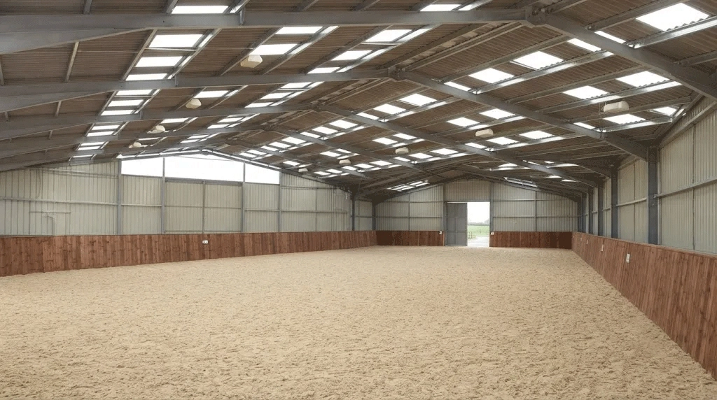 30×85m indoor riding arena in Uruguay with steel structure frame designed for equestrian training and horse riding activities
