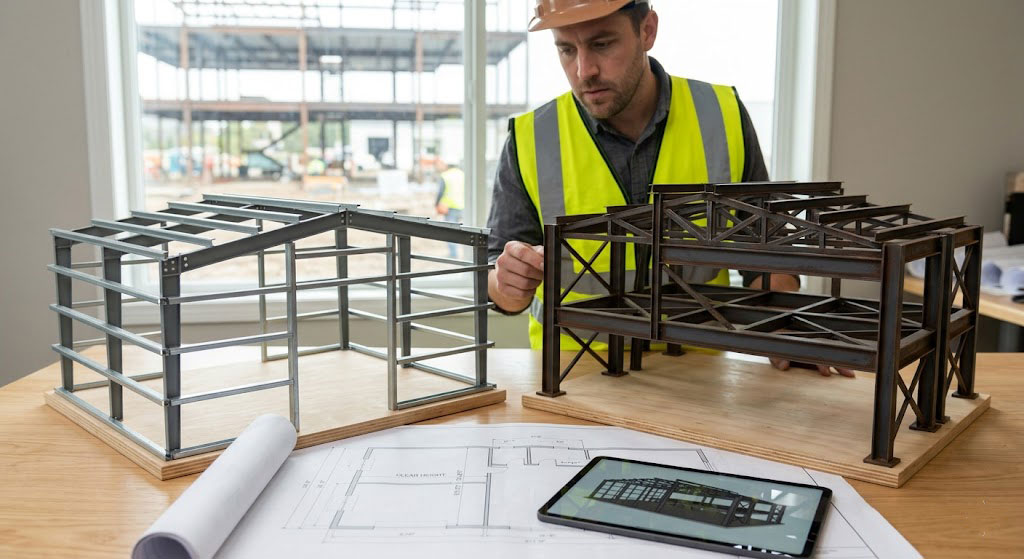 Engineer compares metal framing options for a building project.