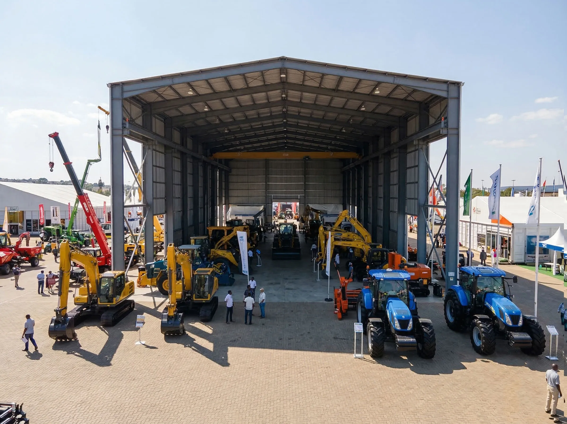 Africa steel structure machinery exhibition project featuring a large-span building for heavy equipment display and commercial events