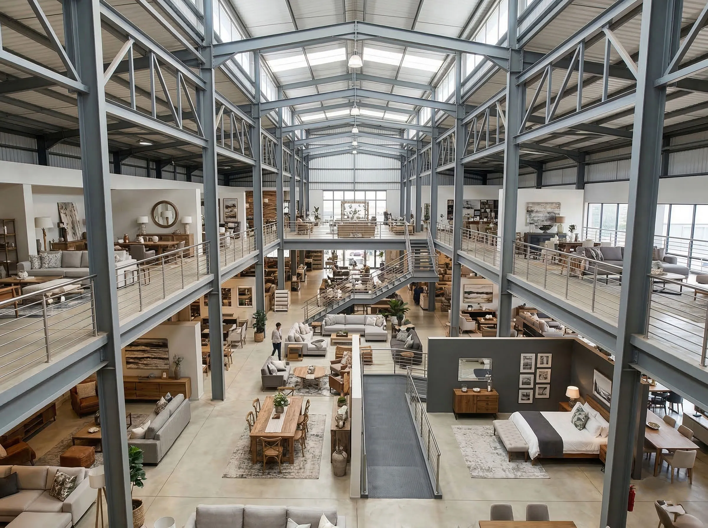 South Africa steel showroom project featuring a large interior display space with steel structure and commercial exhibition areas