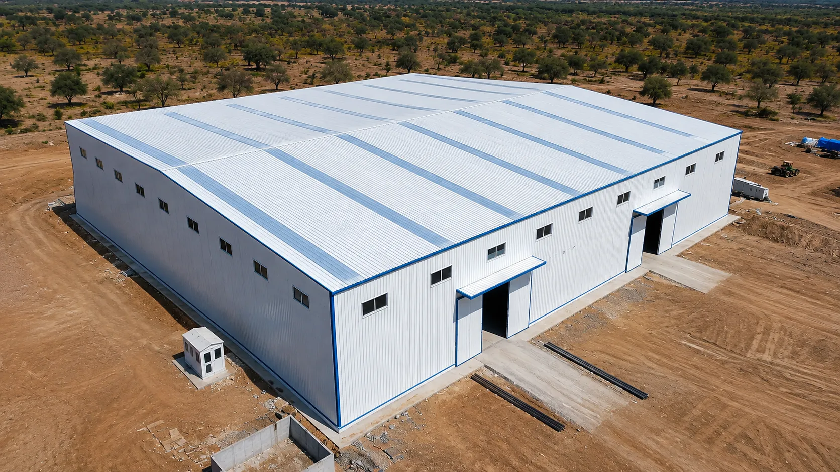 Completed steel structure warehouse in Niger with insulated panels and large sliding doors