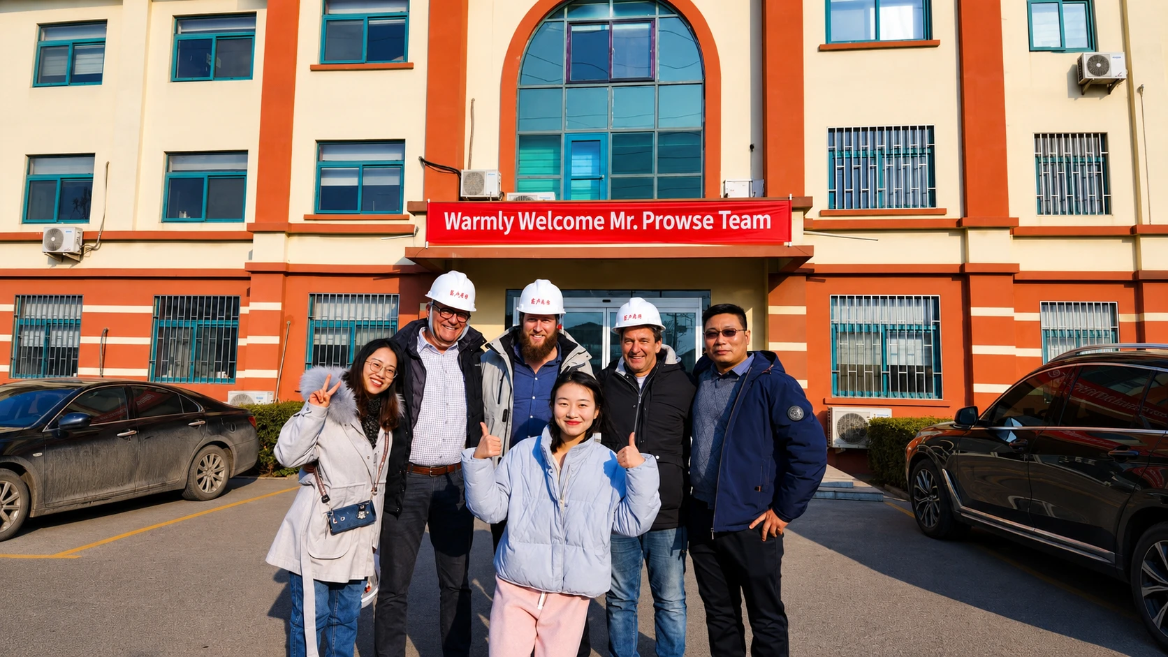 International clients visiting a steel structure factory and meeting the manufacturer team during an on-site business visit.