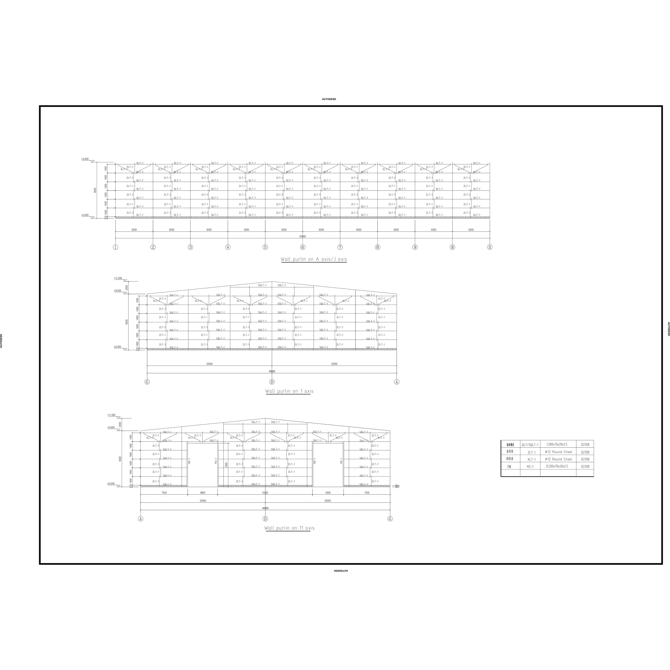 Niger steel structure warehouse wall purlin layout showing side and end wall framing with door openings