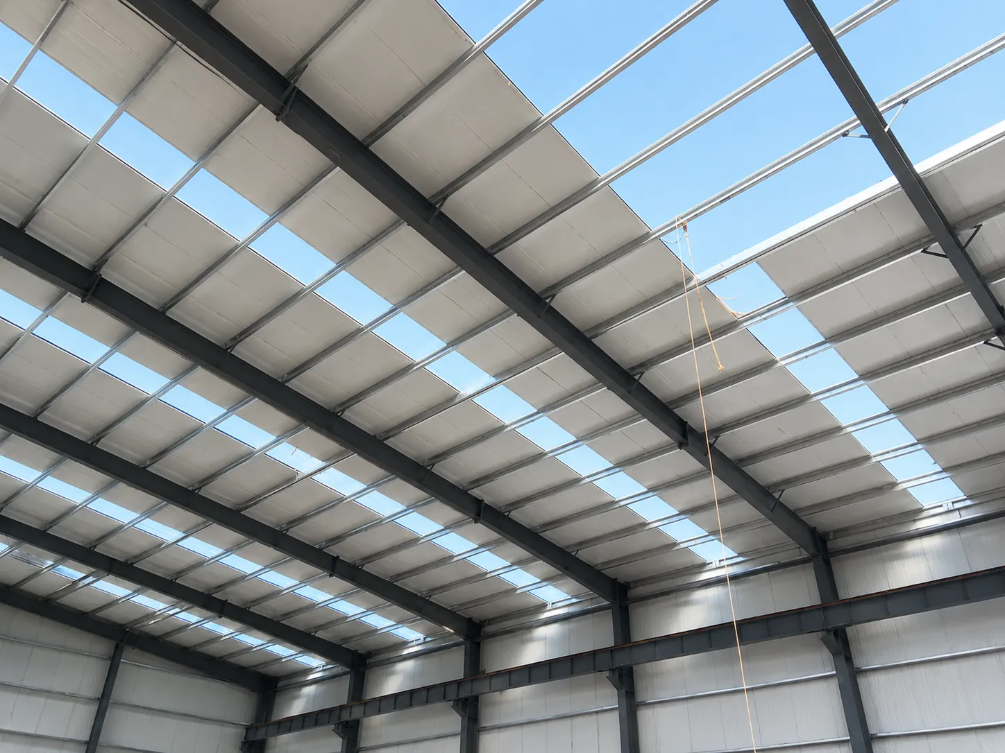 Interior view of Niger warehouse steel structure with roof panels and daylighting openings