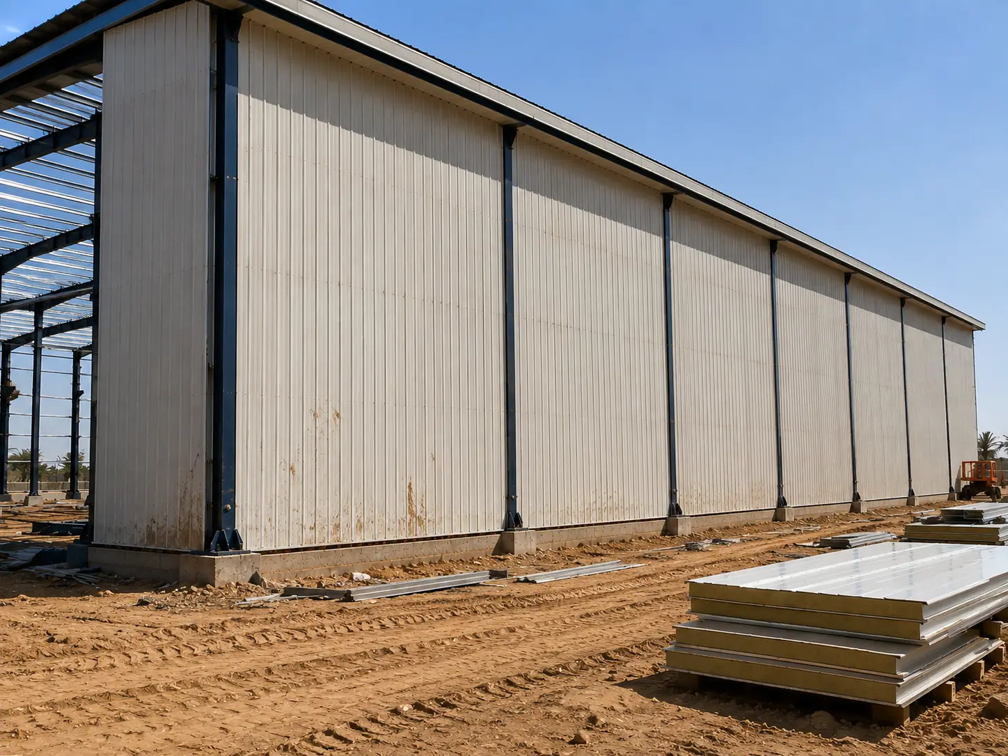 Niger steel warehouse with rockwool insulated wall panels installed over the exterior steel frame