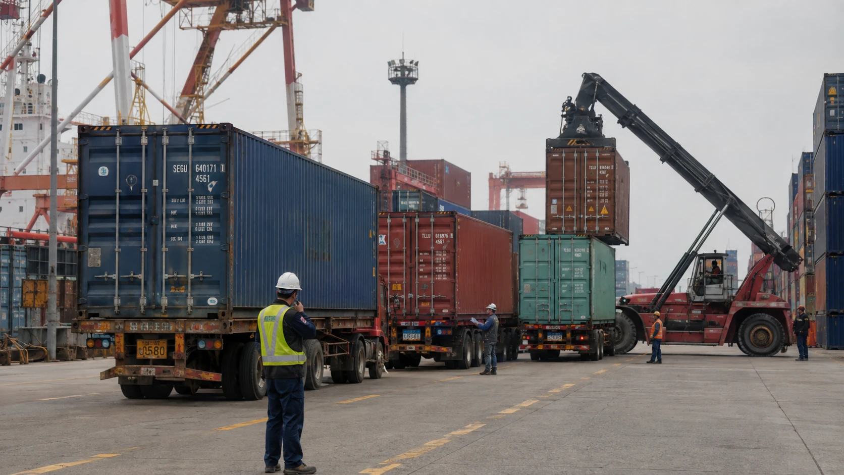 Containers for the Romania warehouse project are handled at Qingdao Port before overseas shipment.