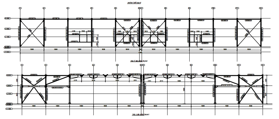 Steel warehouse elevation drawings showing frame bays, bracing and opening layouts for the Romania project.