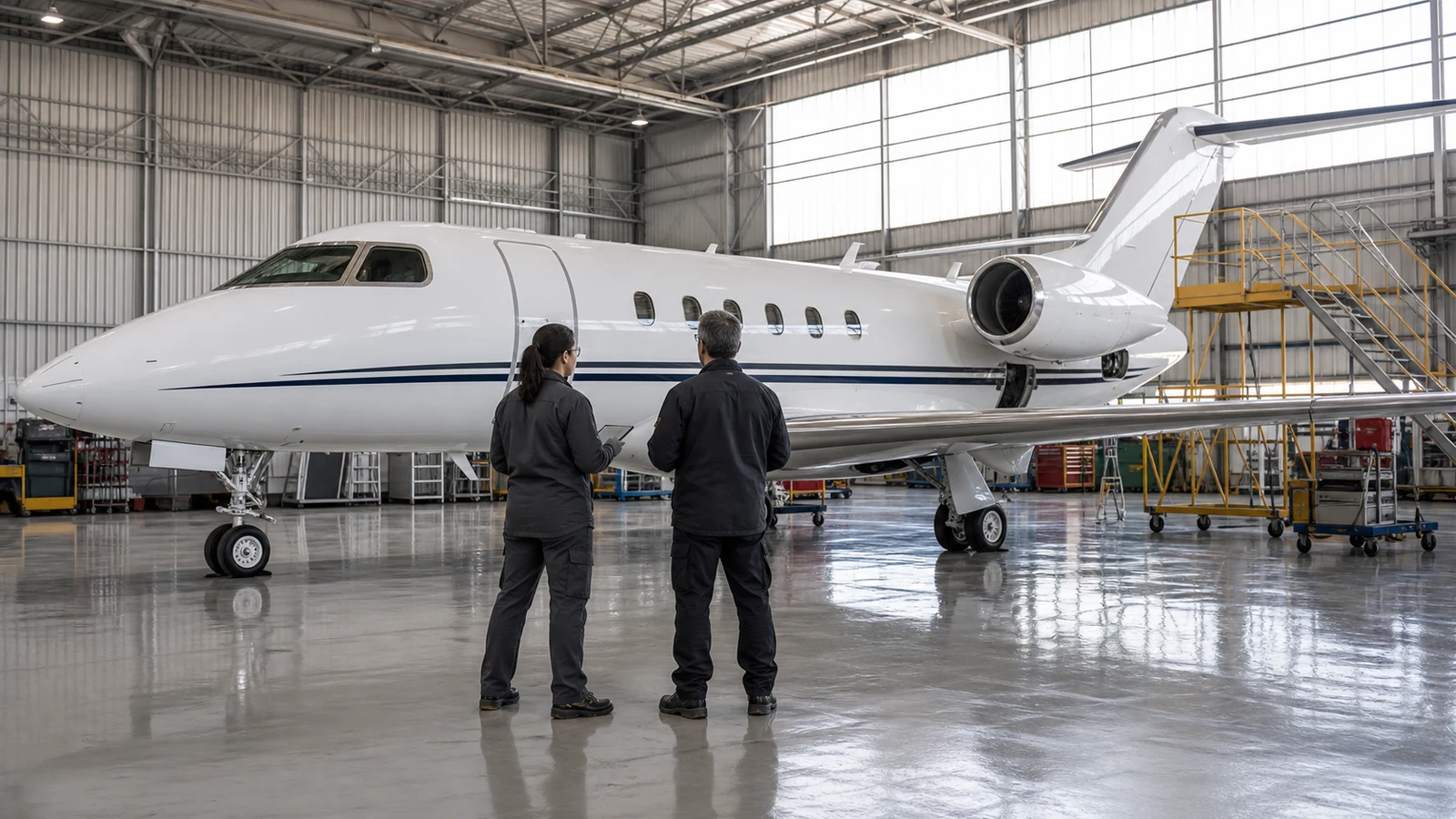 Hangar planners map aircraft maintenance zones, access platforms, and lighting task locations.