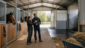 Barn operator and engineer review stall, aisle, wash bay, and service-area floor zones.