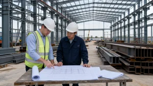 Engineers review workshop dimensions, crane data, loads, and steel framing interfaces before supplier selection.