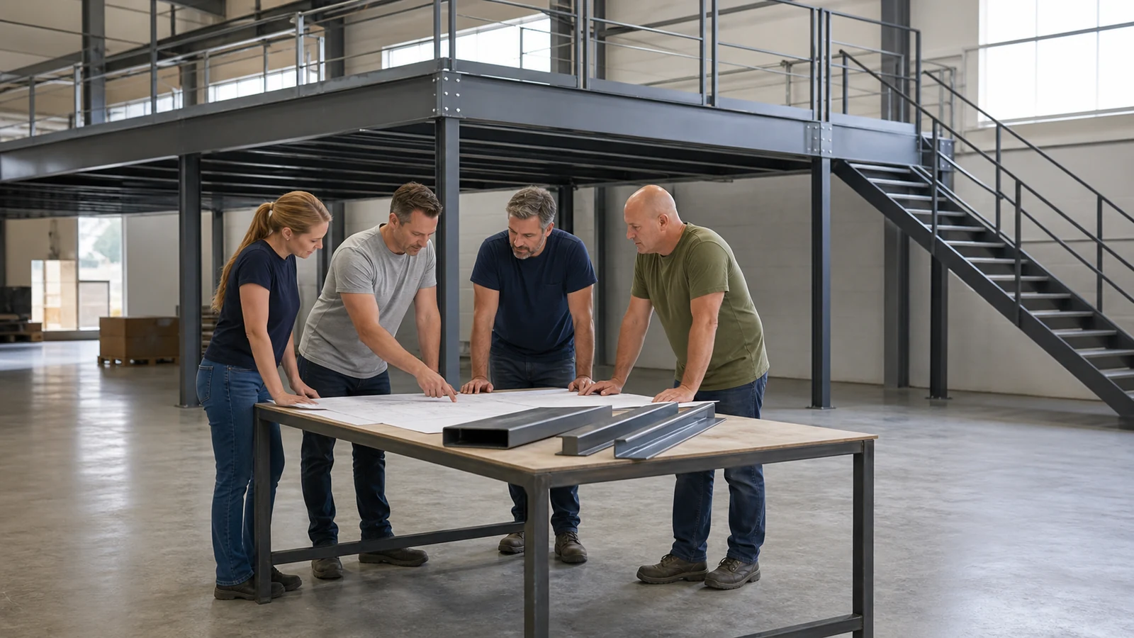 Procurement team compares mezzanine drawings, samples, and responsibility schedules