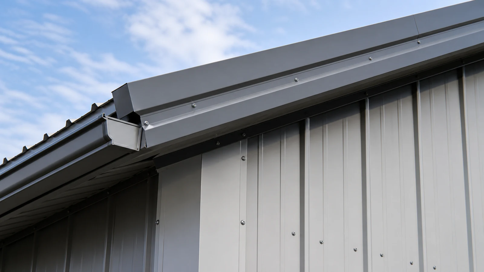 Close view of repaired steel coating beside aligned wall girts and installed metal cladding.